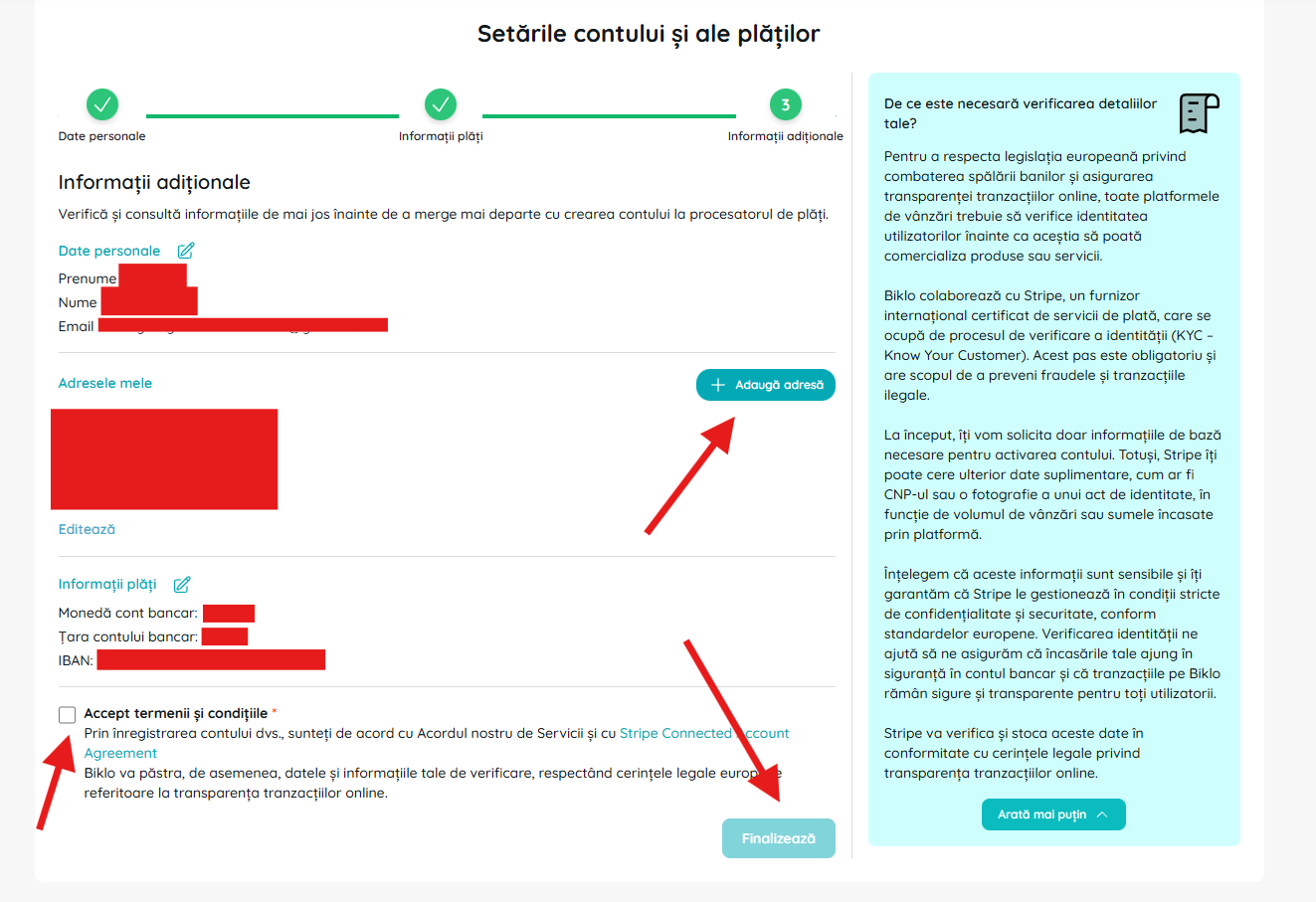 Vyplnenie dodatočných informácií a zmlúv v procese vytvárania finančného účtu Biklo